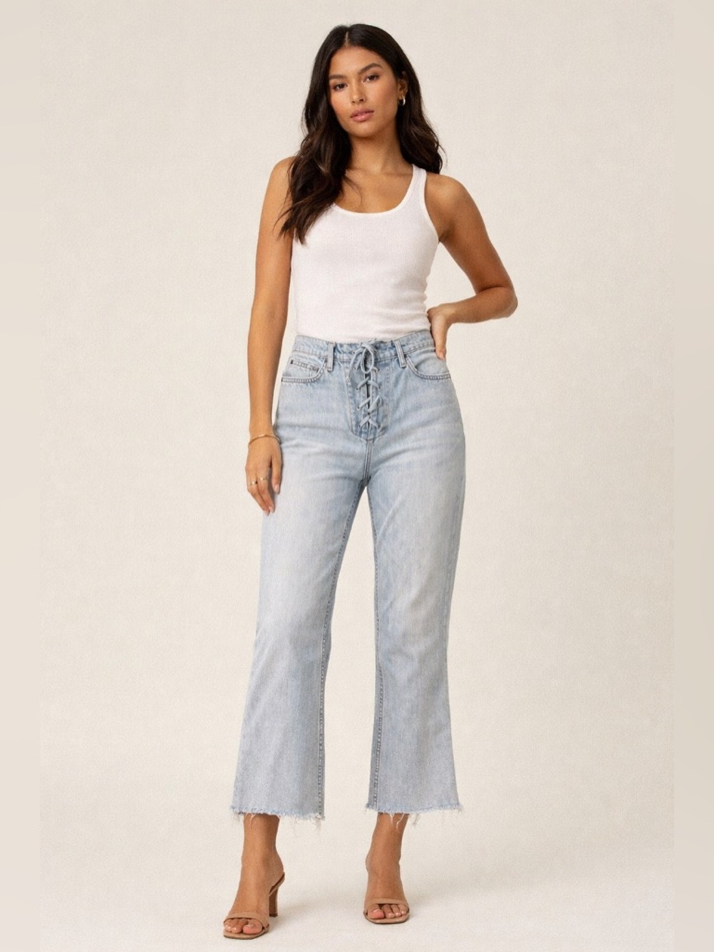 REFORMATION Lace Up Wide Leg Cropped Jeans